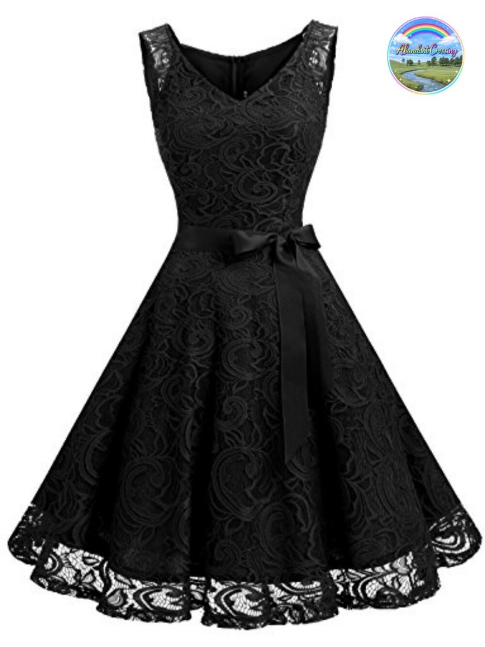 Women's Floral Lace V-Neck Sleeveless A-Line Cocktail Party Dress
